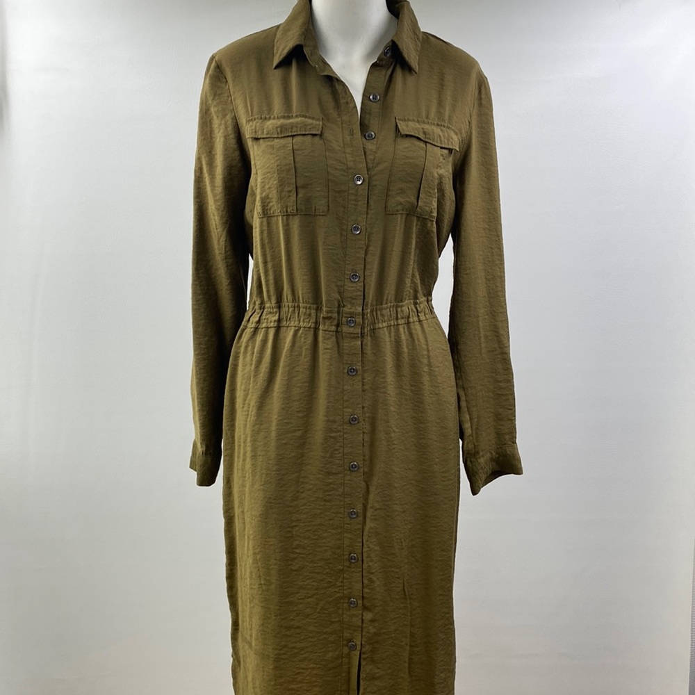 Maeve Olive Green Button-Front Midi Shirt Dress